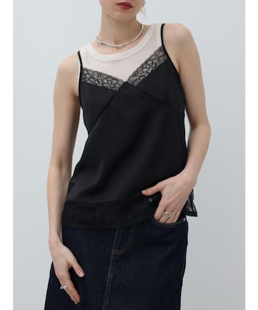 レースドッキングサテンキャミ