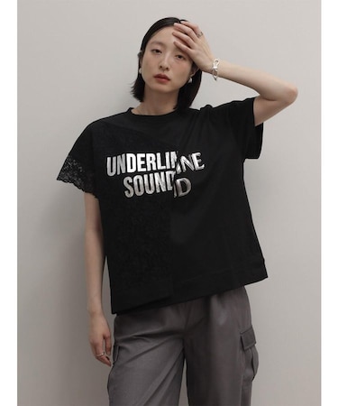 レースドッキング箔ロゴTシャツ