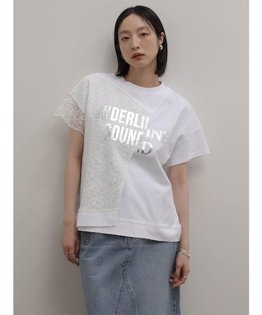 レースドッキング箔ロゴTシャツ