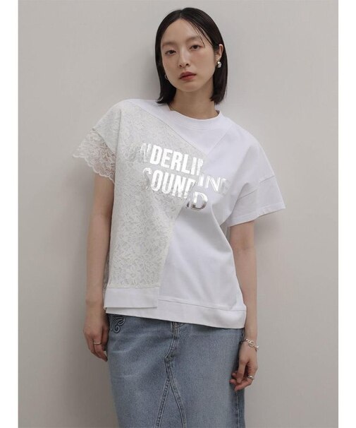 レースドッキング箔ロゴTシャツ