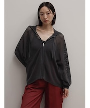 透かし編みメッシュニットフーディー