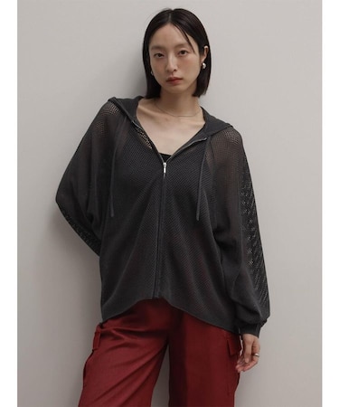 透かし編みメッシュニットフーディー