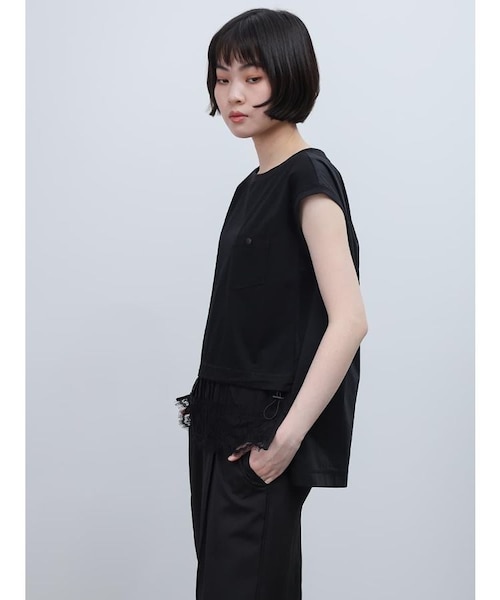 ■専用出品■    スコッ【メトリーゼ】上質ブラックフレンチスリーブトップス レースヘムドッキングフレンチスリーブトップス｜メドックの通販