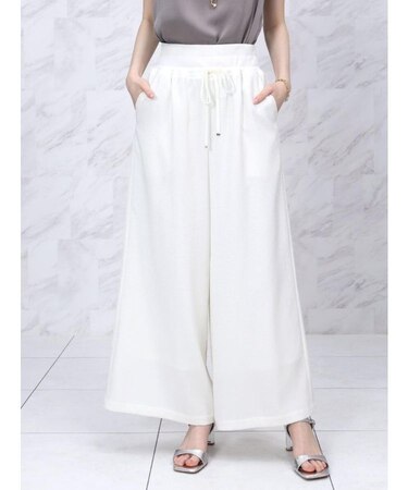 リネンライクワイドリブリラクシーパンツ（off white,beige）