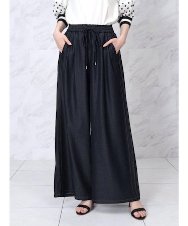 シャンブレーデニムドレープワイドパンツ