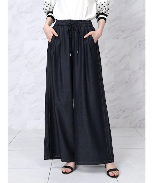 シャンブレーデニムドレープワイドパンツ