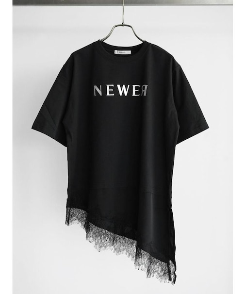 レースアシメヘム箔ロゴTシャツ