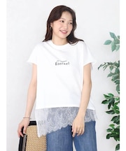 アシメレースヘムロゴTシャツ