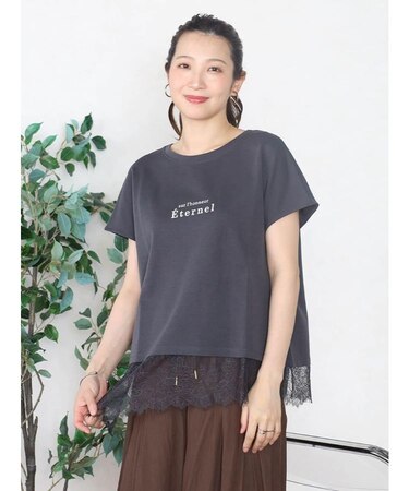 アシメレースヘムロゴTシャツ