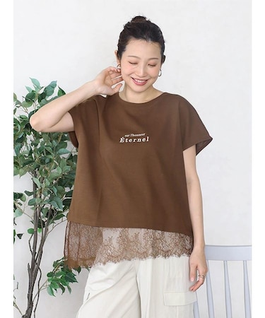 アシメレースヘムロゴTシャツ
