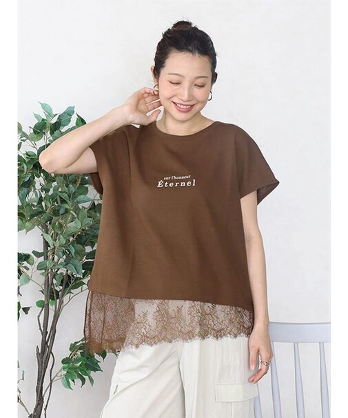 アシメレースヘムロゴTシャツ