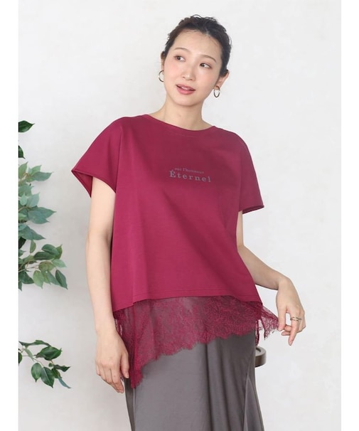 アシメレースヘムロゴTシャツ