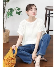 メッシュ編みニットプルオーバー