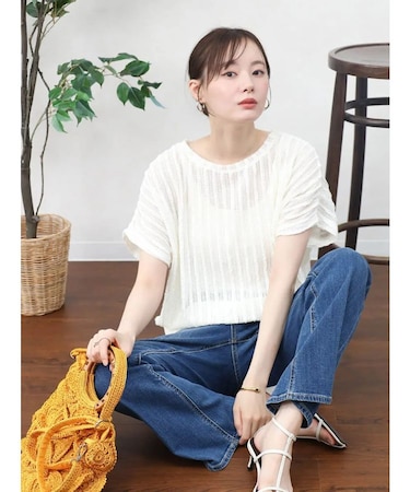 メッシュ編みニットプルオーバー