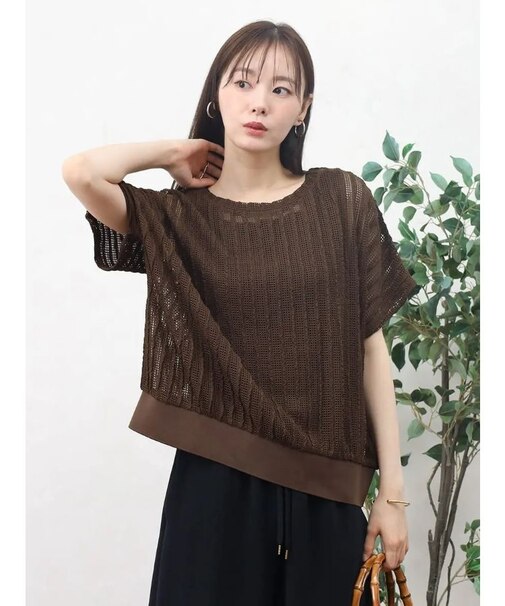 メッシュ編みニットプルオーバー