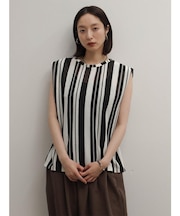 メッシュストライプタックショルダートップス