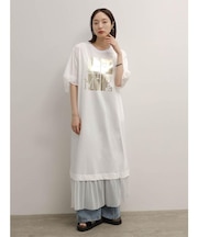 箔プリントタックスリーブワンピース