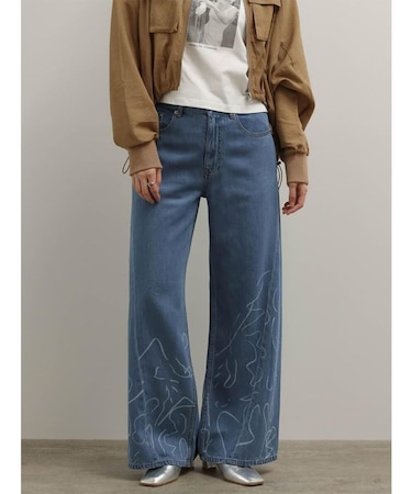 ラインアートセルロースワイドデニムパンツ