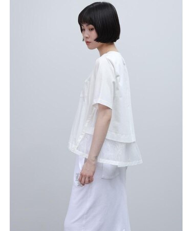 レース×チュールレイヤードデザインカットソー