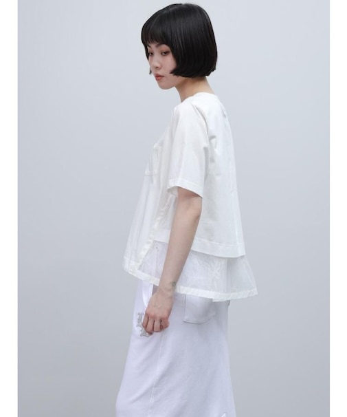 レース×チュールレイヤードデザインカットソー