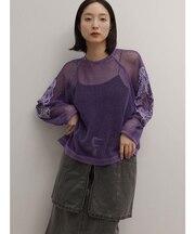 コットンメッシュ刺繍トップス