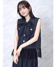 シャンブレーデニムレースドッキングジレ