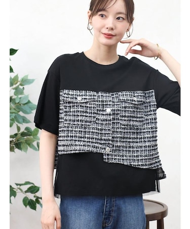 ツイード&チュールドッキングTシャツ