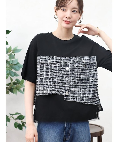 ツイード&チュールドッキングTシャツ
