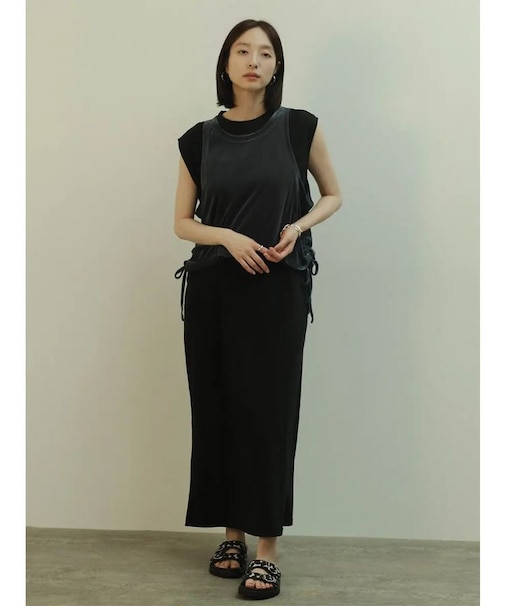 メッシュベロアレイヤードフレンチスリーブワンピース