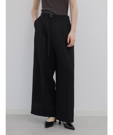 梳毛調メッシュベルト付タックワイドパンツ