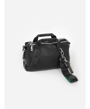 チャーム付きミニ2wayフェイクレザーバッグ(greige/ black/bule)
