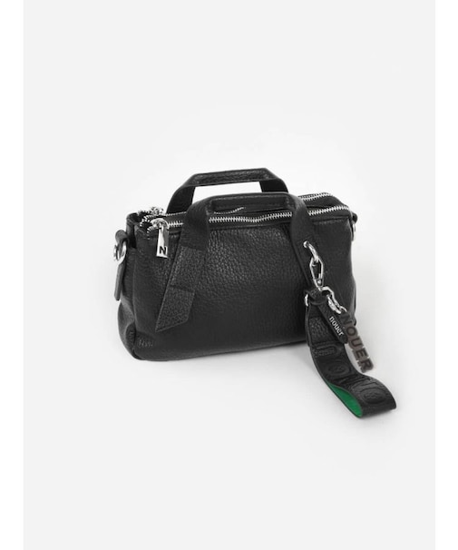 チャーム付きミニ2wayフェイクレザーバッグ(greige/ black/bule)