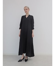 麻混タックスリーブスキッパーワンピース