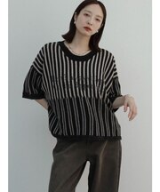 ケミカルウォッシュストライプロゴニット