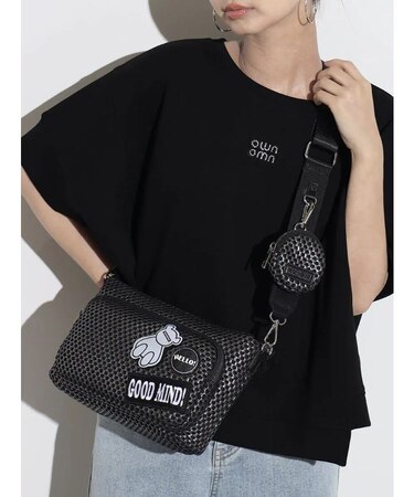 ロゴパッチ付きシルバーメッシュ2WAYバッグ