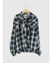 ケープ付きボリュームスリーブチェックシャツ