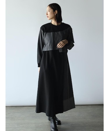 デニムコンビロングスリーブカットワンピース
