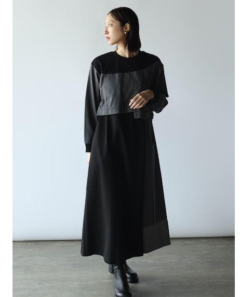 デニムコンビロングスリーブカットワンピース