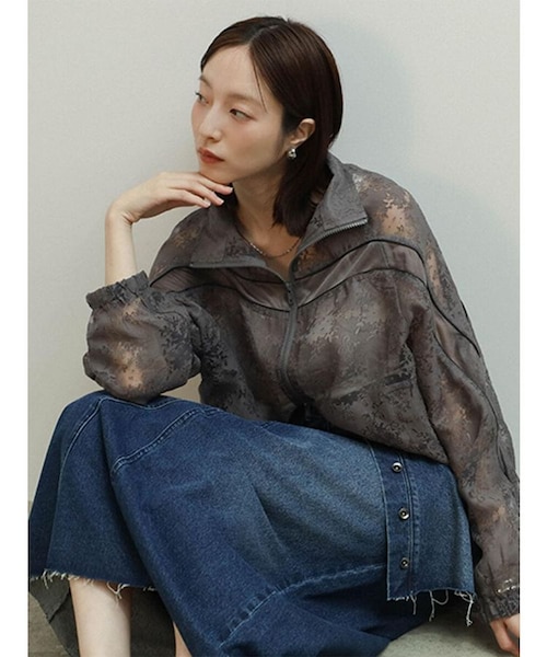 UNITED ARROWS フラワージャガード シアー ブルゾン フラワージャガードラインシアーブルゾン（Green,Gray,Black