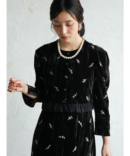 ベロアエンブロイダリーカーディガン
