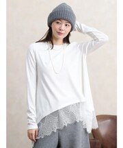 レースヘムリブカットソー
