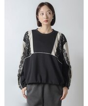 異素材レースドッキングプルオーバー