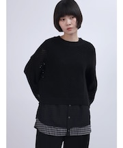 チェックレイヤードニットプルオーバー