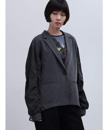 異素材ドッキングメッシュヘムジャケット