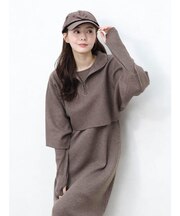 ハーフZIPレイヤードニットワンピース