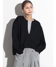 Vネックバルーンヘムプルオーバー