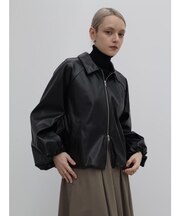 ボリュームスリーブレザーライクブルゾン