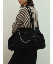 グラスホルダー付きスエードライクトートバッグ(Black,Gray)