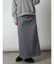 配色ステッチサイドジップスウェットスカート