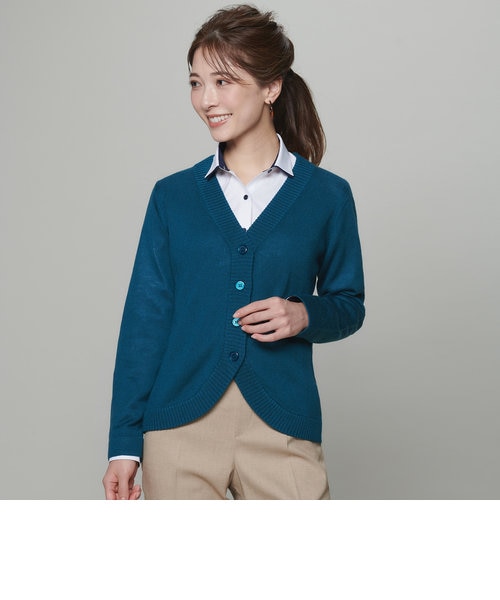 レディース ウィメンズニット 裾ラウンド Vネック カーディガン